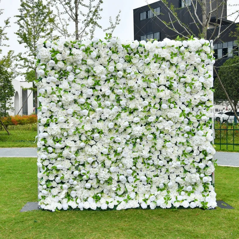 Aperturee - Aperturee Elegant White Artificial Flower Wall with Lush Roses and Hydrangeas Perfect for Wedding Party Decor