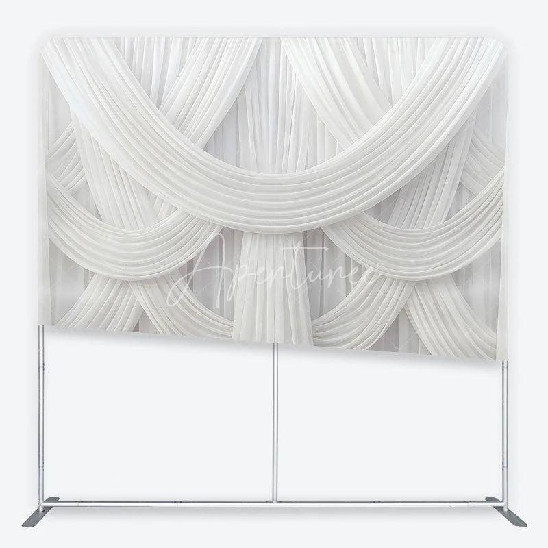 Aperturee - Aperturee Elegant White Draped Fabric Square Double-Sided Backdrop Luxurious Swag Design for Wedding Party and Event Photography