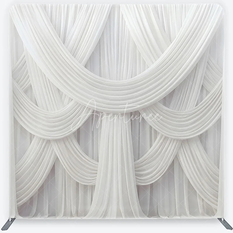 Aperturee - Aperturee Elegant White Draped Fabric Square Double-Sided Backdrop Luxurious Swag Design for Wedding Party and Event Photography