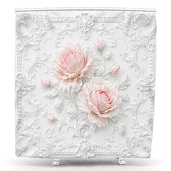 Aperturee - Aperturee Elegant White Ornate Frame with Blush Pink Roses Floral Shower Curtain Classic Romantic Bathroom Decor.