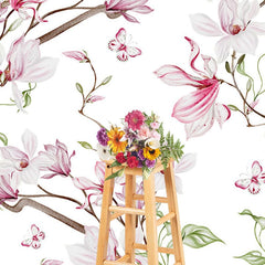 Aperturee - Aperturee Elegant White Pink Floral Leaves Photography Backdrop