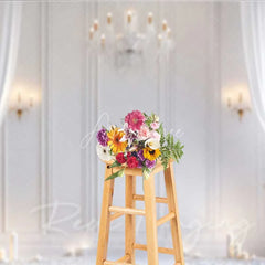 Aperturee - Aperturee Elegant White Room Photography Backdrop Crystal Chandelier Curtains Candles Background Wedding Bridal Photo Prop