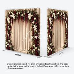 Aperturee - Aperturee Elegant White Rose and Orchid Floral Arch Square Double-Sided Backdrop Deep Red Amaranthus Wedding Decor