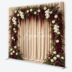 Aperturee - Aperturee Elegant White Rose and Orchid Floral Arch Square Double-Sided Backdrop Deep Red Amaranthus Wedding Decor