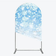 Aperturee - Aperturee Elegant White Snowflakes Blue Gradient Bokeh Round Top Arch Backdrop Winter Wonderland Holiday Party Decor