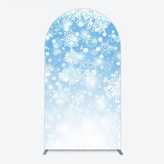 Aperturee - Aperturee Elegant White Snowflakes Blue Gradient Bokeh Round Top Arch Backdrop Winter Wonderland Holiday Party Decor