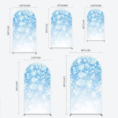 Aperturee - Aperturee Elegant White Snowflakes Blue Gradient Bokeh Round Top Arch Backdrop Winter Wonderland Holiday Party Decor