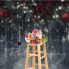 Aperturee - Aperturee Elegant Winter Night Backdrop Dark Grey Wall Hanging Icicles Red Ornaments Photo Background