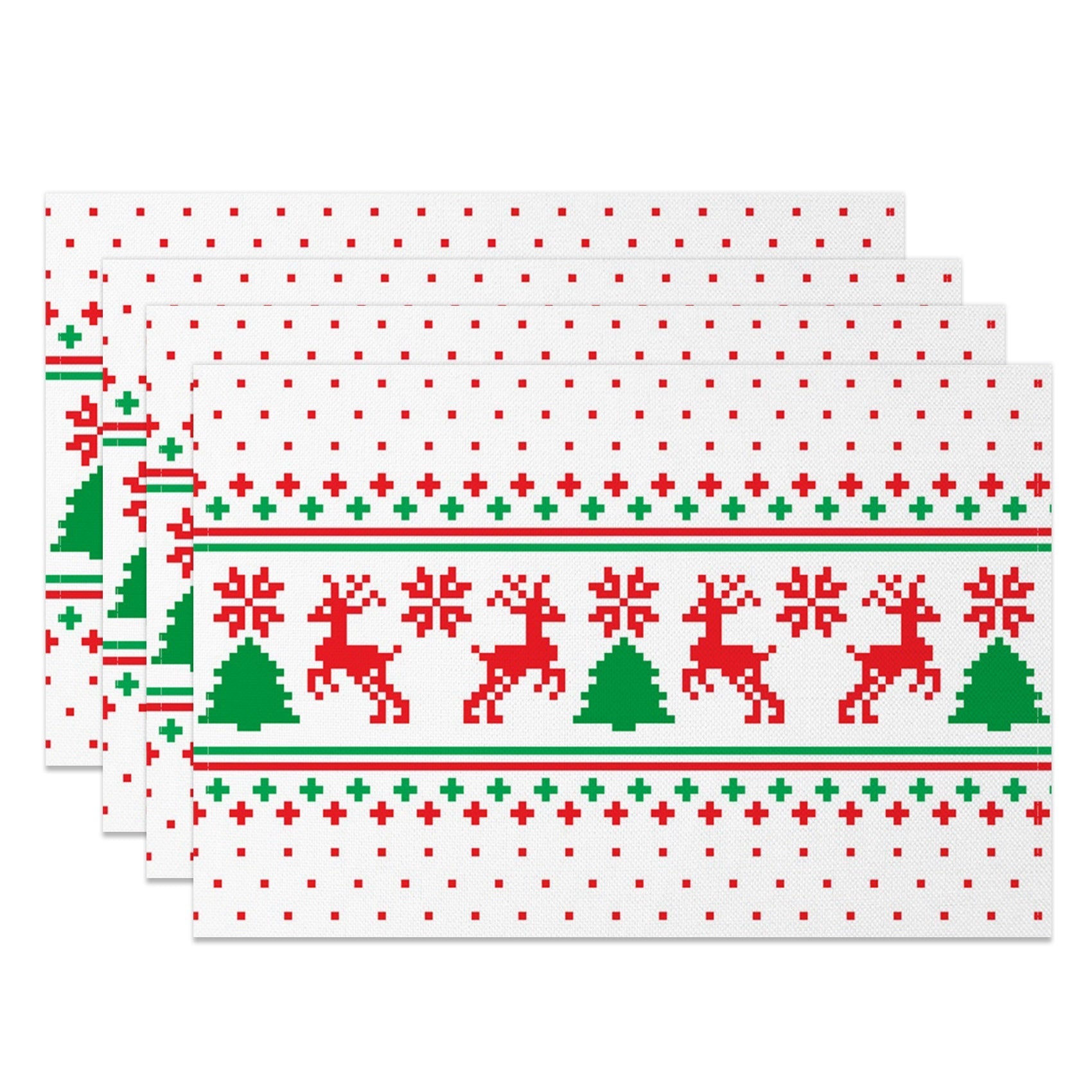 Aperturee - Aperturee Elk Tree Pixel Pattern Christmas Set Of 4 Placemats