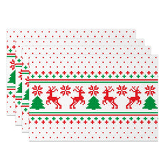 Aperturee - Aperturee Elk Tree Pixel Pattern Christmas Set Of 4 Placemats