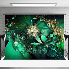 Aperturee - Aperturee Emerald Green Crystal Burst Abstract Backdrop Gold Fluid Art Photography Background Elegant Party Decor