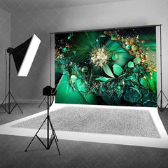 Aperturee - Aperturee Emerald Green Crystal Burst Abstract Backdrop Gold Fluid Art Photography Background Elegant Party Decor