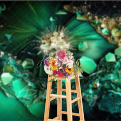 Aperturee - Aperturee Emerald Green Crystal Burst Abstract Backdrop Gold Fluid Art Photography Background Elegant Party Decor