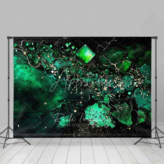 Aperturee - Aperturee Emerald Green Fluid and Cubic Gems Backdrop Gold Speckles Abstract Photography Background Elegant Party Decor