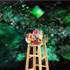 Aperturee - Aperturee Emerald Green Fluid and Cubic Gems Backdrop Gold Speckles Abstract Photography Background Elegant Party Decor