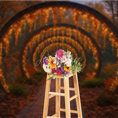 Aperturee - Aperturee Enchanted Autumn Forest Photography Backdrop Path Through Glowing Arches Magical Fall Wedding Photo Background