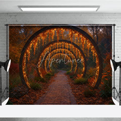 Aperturee - Aperturee Enchanted Autumn Forest Photography Backdrop Path Through Glowing Arches Magical Fall Wedding Photo Background