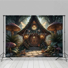 Aperturee - Aperturee Enchanted Fairy House Photography Backdrop with Magical Forest Glowing Mushrooms and Whimsical Butterfly Wings