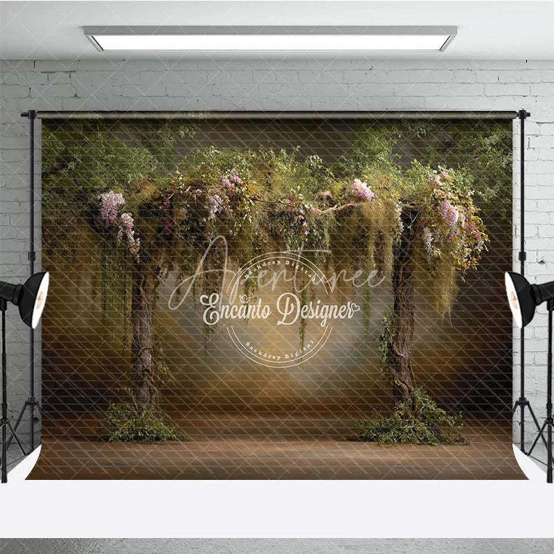 Aperturee - Aperturee Enchanted Forest Arch Backdrop Magical Woodland Trees Photo Prop Fairy Tale Garden for Wedding or Party