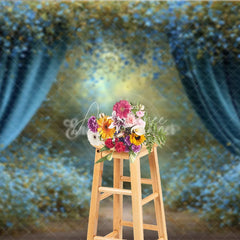 Aperturee - Aperturee Enchanted Forest Backdrop Magical Blue Curtains Background Fairy Tale Garden with Blue Flowers Photo Prop