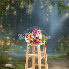 Aperturee - Aperturee Enchanted Forest Backdrop Magical Fairy Garden Background Water Lily Pond with String Lights Photo Props