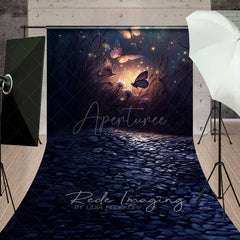 Aperturee Aperturee Enchanted Forest Butterflies Sweep Photography Backdrop with Cobblestone Floor Magical Glowing Insects at Night Photo