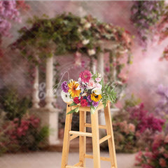 Aperturee - Aperturee Enchanted Garden Gazebo Photography Backdrop with Pink and Purple Wisteria Flowers Spring Summer Theme for Portraits