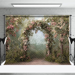 Aperturee - Aperturee Enchanted Garden Photography Backdrop with Pink Roses and Floral Arch Romantic Wedding Baby Shower Decor
