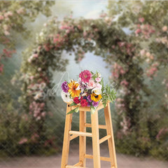 Aperturee - Aperturee Enchanted Garden Photography Backdrop with Pink Roses and Floral Arch Romantic Wedding Baby Shower Decor