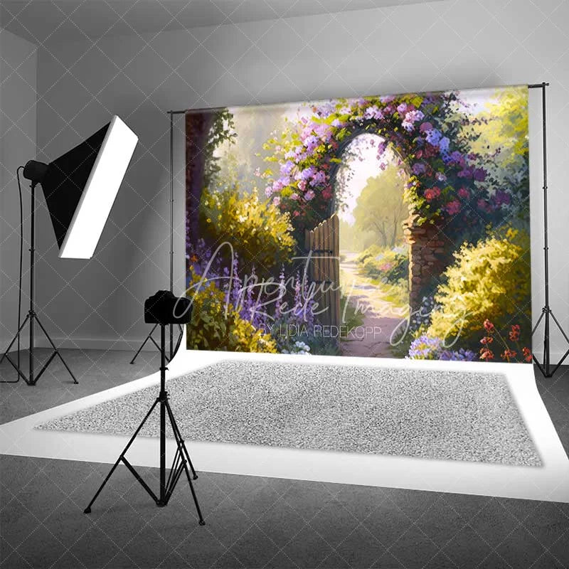 Aperturee - Aperturee Enchanted Spring Garden Arch Backdrop Blooming Floral Gate Path Romantic Wedding Bridal Shower Photography
