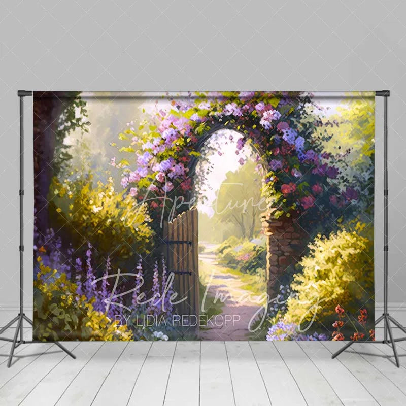 Aperturee - Aperturee Enchanted Spring Garden Arch Backdrop Blooming Floral Gate Path Romantic Wedding Bridal Shower Photography