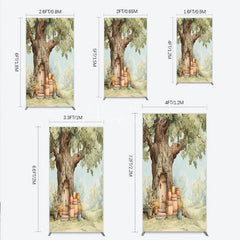 Aperturee - Aperturee Enchanted Tree House Door Fairy Forest Rectangle Arch Backdrop with Wooden Barrels Storybook Birthday Party Decor