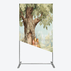 Aperturee - Aperturee Enchanted Tree House Door Fairy Forest Rectangle Arch Backdrop with Wooden Barrels Storybook Birthday Party Decor