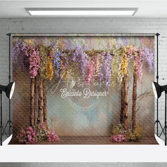 Aperturee - Aperturee Enchanted Wisteria Photography Backdrop Colorful Hanging Flowers Magical Forest Fine Art Portrait Background