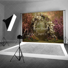 Aperturee - Aperturee Enchanting Floral Archway Photography Backdrop Pink and White Flowers Garden Theme for Spring Wedding