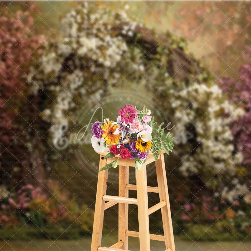 Aperturee - Aperturee Enchanting Floral Archway Photography Backdrop Pink and White Flowers Garden Theme for Spring Wedding