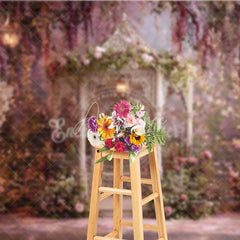 Aperturee - Aperturee Enchanting Floral Gazebo Photography Backdrop with Hanging Lanterns Romantic Garden Theme for Weddings
