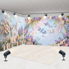 Aperturee - Aperturee Enchanting Pastel Spring Garden House and Butterfly Room Set Backdrop Fantasy Floral Party Decor