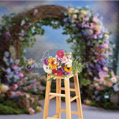 Aperturee - Aperturee Enchanting Rustic Floral Arch Photography Backdrop with Pastel Flowers Green Foliage for Wedding or Baby Shower