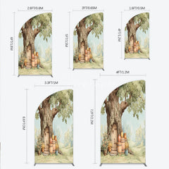 Aperturee - Aperturee Enchanting Woodland Tree House Half Moon Arch Backdrop Rustic Fairytale Door and Green Foliage Decor