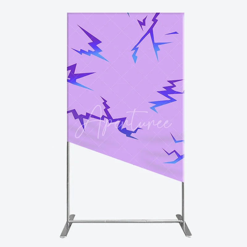 Aperturee - Aperturee Energetic Purple and Blue Gradient Lightning Pattern Rectangle Arch Backdrop Modern Abstract Event Decor.