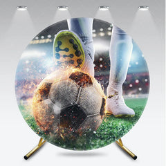 Aperturee - Aperturee Energetic Soccer Player Kicking Fiery Ball Round Backdrop Thrilling Stadium Sports Game Day Decor