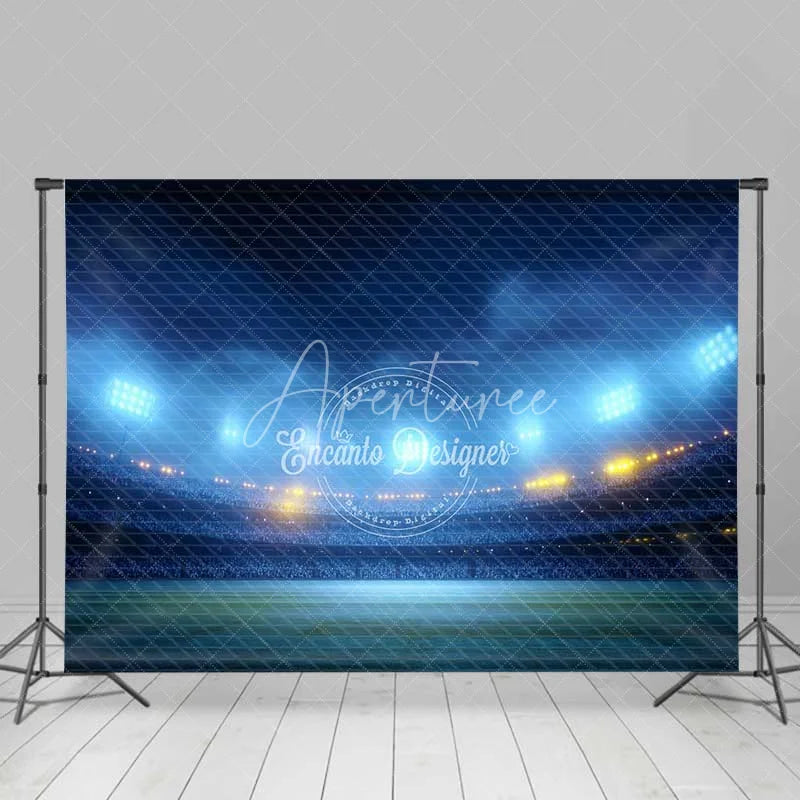Aperturee - Aperturee Energetic Sports Stadium Backdrop Illuminated Night Game Arena Football Field Photography Background for Events