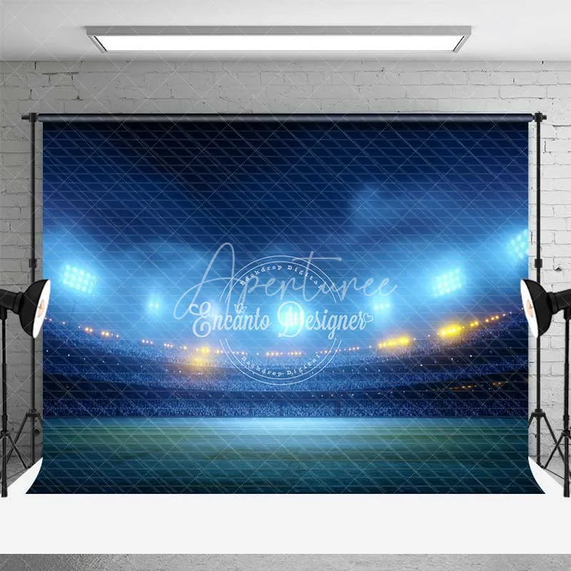 Aperturee - Aperturee Energetic Sports Stadium Backdrop Illuminated Night Game Arena Football Field Photography Background for Events