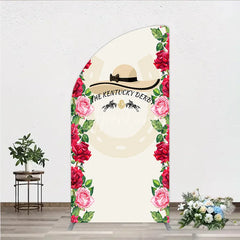 Aperturee - Aperturee Equestrian Race Day Half Moon Arch Backdrop with Elegant Hat Horse Silhouettes and Vibrant Red Roses