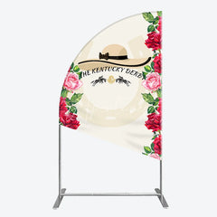 Aperturee - Aperturee Equestrian Race Day Half Moon Arch Backdrop with Elegant Hat Horse Silhouettes and Vibrant Red Roses