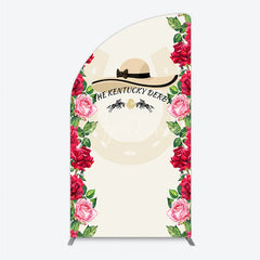 Aperturee - Aperturee Equestrian Race Day Half Moon Arch Backdrop with Elegant Hat Horse Silhouettes and Vibrant Red Roses