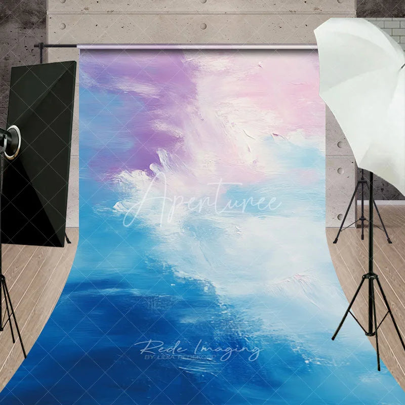 Aperturee - Aperturee Ethereal Abstract Blue Purple Pink Textured Sweep Backdrop Painterly Art for Photography Studio