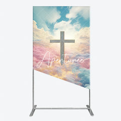 Aperturee - Aperturee Ethereal Cross with Pastel Clouds and Heavenly Sky Rectangle Arch Backdrop Spiritual Serene Decor for Events