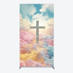 Aperturee - Aperturee Ethereal Cross with Pastel Clouds and Heavenly Sky Rectangle Arch Backdrop Spiritual Serene Decor for Events